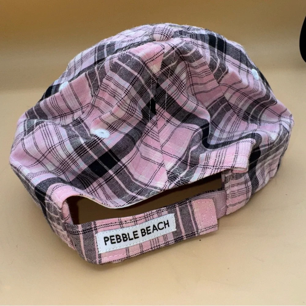 Pukka‎ Pebble Beach Embroidered Pink Plaid adjustable Baseball Cap, EUC